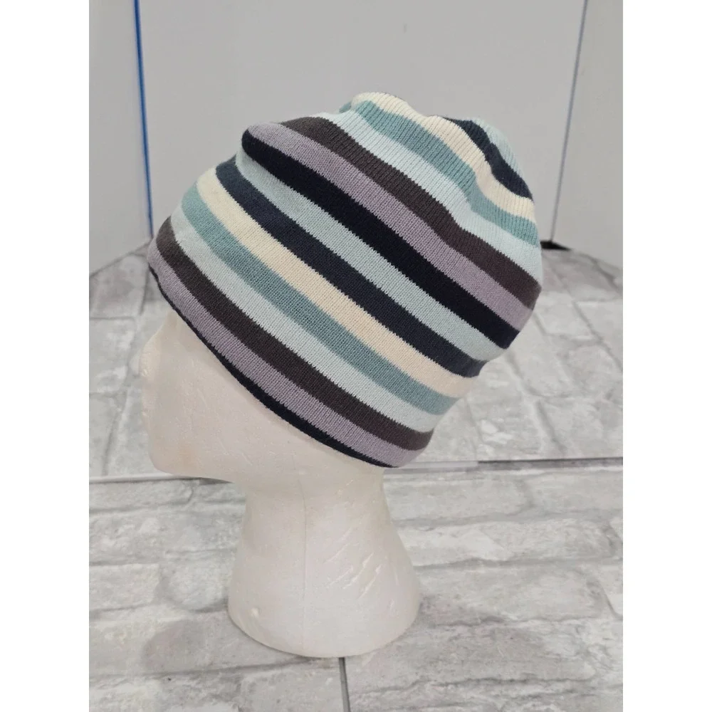 Carhartt Beanie Hat Youth One Size Fits All Blue Striped Fleece Lined‎ Acrylic